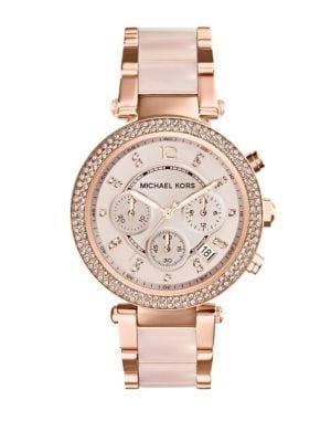 Michael Kors Parker Pave Rose Goldtone Stainless Steel Chronograph Bracelet Watch