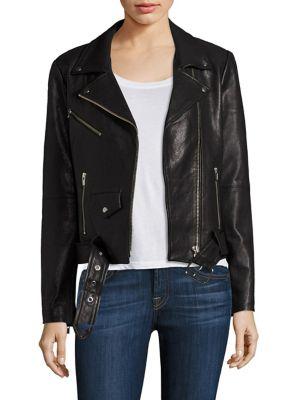 Veda Jayne Belted Leather Moto Jacket