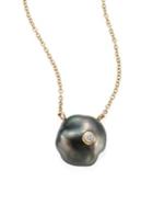 Mizuki Diamond, 10mm Grey Baroque Tahitian Pearl & 14k Yellow Gold Pendant Necklace