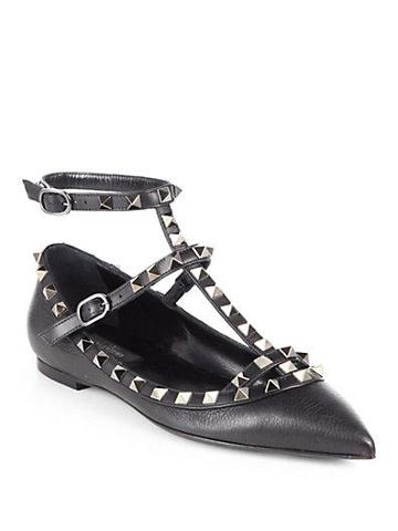Valentino Noir Rockstud Leather Cage Flats
