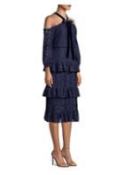 Aidan Mattox Cold Shouldered Tiered Lace Dress