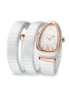 Bvlgari Serpenti White Ceramic & 18k Rose Gold Twist Bracelet Watch
