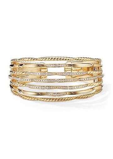 David Yurman Tides 18k Yellow Gold & Pave Diamond Cuff Bracelet