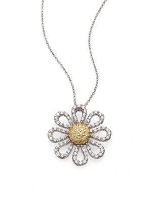 Roberto Coin Tiny Treasures Diamond, Yellow Sapphire & 18k White Gold Daisy Pendant Necklace