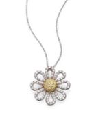 Roberto Coin Tiny Treasures Diamond, Yellow Sapphire & 18k White Gold Daisy Pendant Necklace