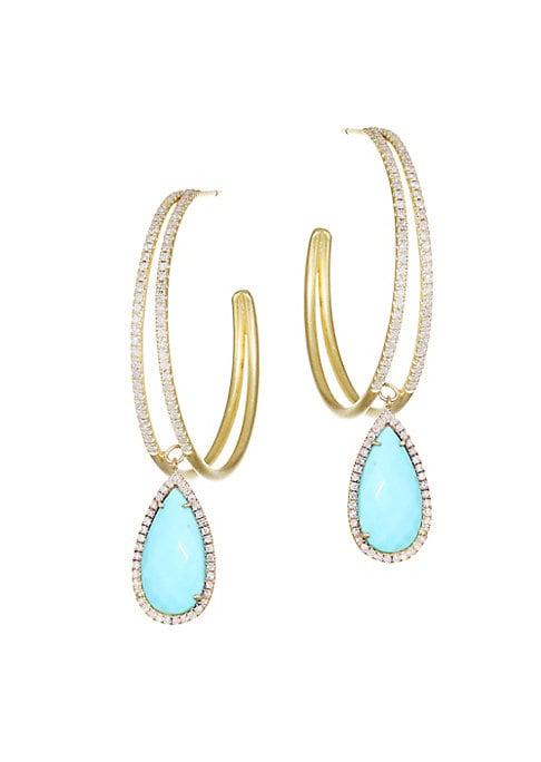 Meira T 14k Yellow Gold, Turquoise & Diamond Double Hoop Drop Earrings