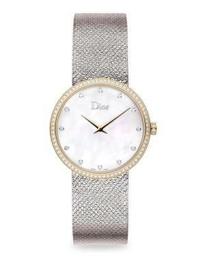 Dior La D De Dior Diamond, Mother-of-pearl & Metallic Leather Watch