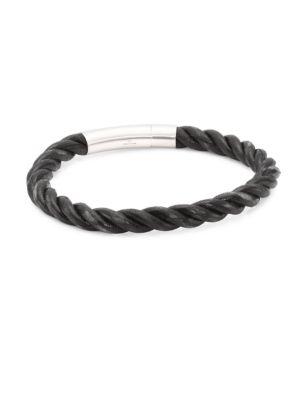 Tateossian Philip Silver And Leather Braided Bracelet