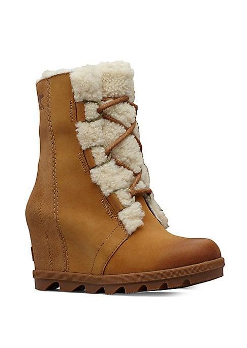 Sorel Joan Wedge Ii Shearling-lined Leather Hiking Boots