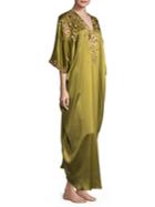 Josie Natori Couture Beaded Suzani Silk Caftan