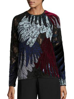 Romance Was Born Feather Appliqued Lace Top
