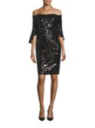 Laundry By Shelli Segal Sequined Off-the-shoulder Sheath Dress