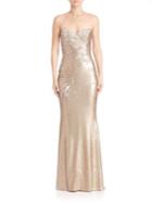 Marchesa Notte Strapless Sequined Long Gown