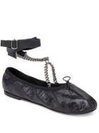 Valentino Noir Rockstud Chain Ankle-strap Leather Ballet Slippers