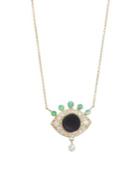 Nayla Arida Eye 18k Yellow Gold, White Diamond, Tsavorite & Black Enamel Pendant Necklace
