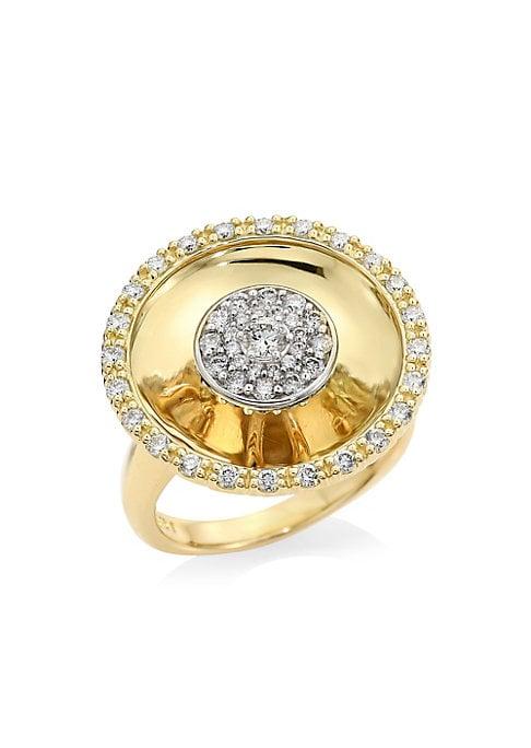 Pleve Aura 18k Yellow Gold & Diamond Round Cocktail Ring