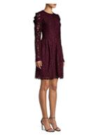 Michael Michael Kors Mesh Floral Lace Long-sleeve A-line Dress