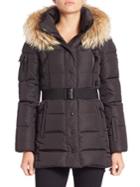 Sam. Belted Puffer Jacket With Fur Trim