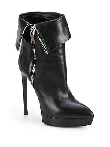 Saint Laurent Janis Foldover Leather Platform Ankle Boots