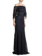 Theia Off-the-shoulder Lace Trumpet Gown