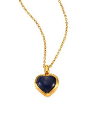 Gurhan Amulet Hue Blue Sapphire Heart & 18-24k Yellow Gold Pendant Necklace