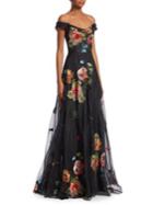 Marchesa Notte Embroidered Organza Gown