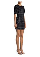Milly Aria Ruched Sleeve Grid Shift Dress