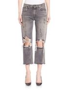 R13 Classic Black Wash Distressed Straight Jeans