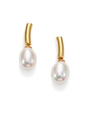 Majorica 10mm White Oval Pearl Cylinder Drop Earrings