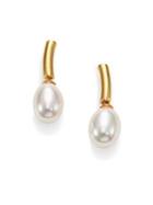 Majorica 10mm White Oval Pearl Cylinder Drop Earrings