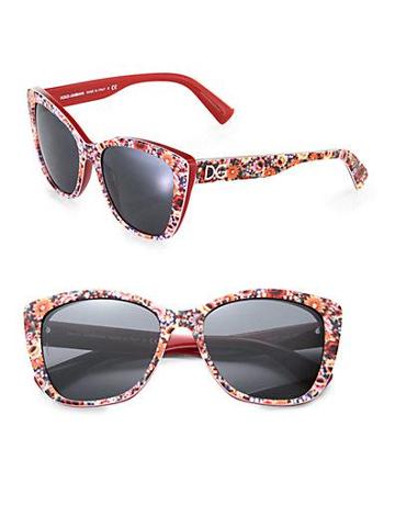 Dolce & Gabbana Floral-printed Modified Cat's-eye Sunglasses
