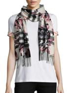 Burberry Peony Rose-print Giant Check Cashmere Scarf