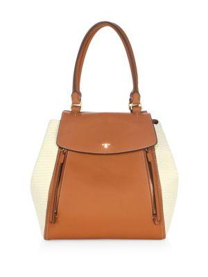 Tory Burch Half-moon Straw Leather Tote
