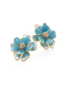 Kenneth Jay Lane Flower Crystal & Enamel Stud Earrings/blue