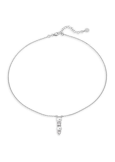 Majorica Faux Pearl & Crystal Pendant Sterling Silver Necklace