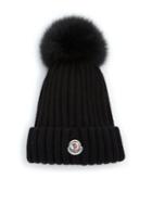 Moncler Fur Pom-pom Ribbed Wool Hat