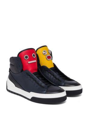 Fendi Faces Calf Leather High-top Sneakers