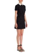 Valentino Daisy Embroidered Wool & Silk Collared Dress