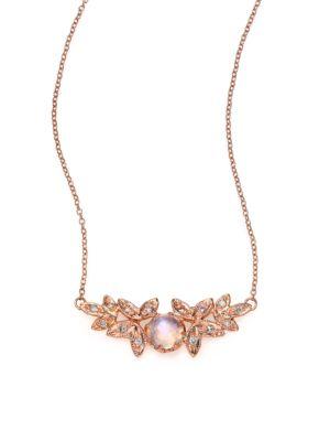 Jacquie Aiche Moonstone, Diamond & 14k Rose Gold Leaves Necklace