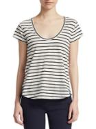 Theory Striped Linen-blend Tee