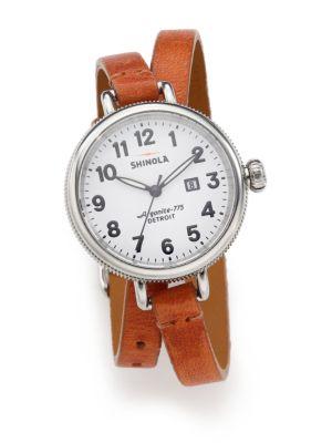 Shinola Birdy Rose Stainless Steel & Leather Double-wrap Watch
