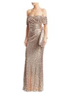 Badgley Mischka Sequin Bow Back Strapless Gown