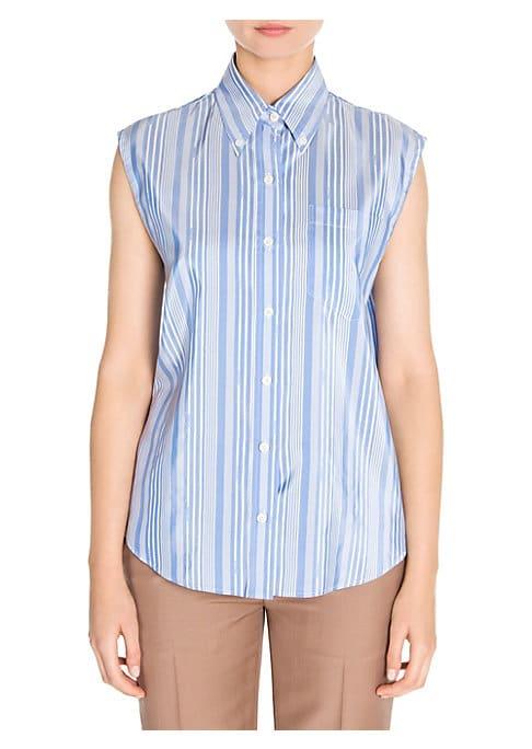 Prada Logo Stripe Silk Button-down Shirt