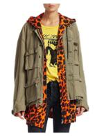 R13 Long Military Jacket With Leopard Print Hoodie