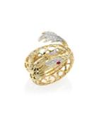 John Hardy Legends Naga Diamond, Ruby & 18k Yellow Gold Coil Ring