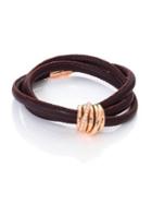 De Grisogono Allegra Diamond, 18k Rose Gold & Leather Wrap Bracelet/tobacco