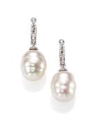 Majorica 14mm White Baroque Pearl & Sterling Silver Huggie Drop Earrings