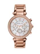 Michael Kors Parker Pave Mother-of-pearl & Rose Goldtone Stainless Steel Chronograph Bracelet Watch