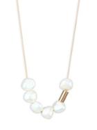 Ginette Ny 5mm White Round Pearls & 18k Rose Gold Tube On Chain Necklace