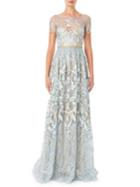 Marchesa Notte Embroidered Metallic Floor-length Gown